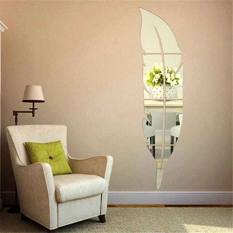 Arcdew Decorative Acrylic Feather Mirror Wall Decal | Modern UAE Home Decor - arcdew.com - Arcdew branded acrylic feather mirror wall decal in silver, modern home decor.