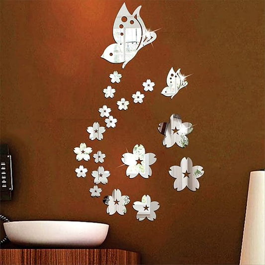 Arcdew Flowers & Butterflies Acrylic Wall Décor | 21-Piece 3D Decorative Set in UAE