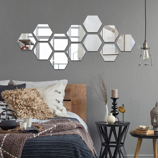 Arcdew Hexagon 3D Acrylic Mirror | Modern Wall Decoration for Home & Office in UAE silver