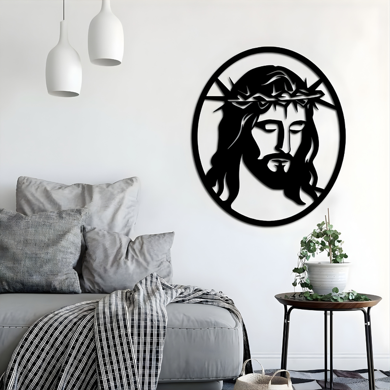Arcdew Jesus Christ Frame Wall Décor UAE | Christian Home & Church Decor for Christmas & Baptism - arcdew.com - Black acrylic Arcdew branded wall décor featuring Jesus Christ with crown of thorns, 60 x 70 cm.