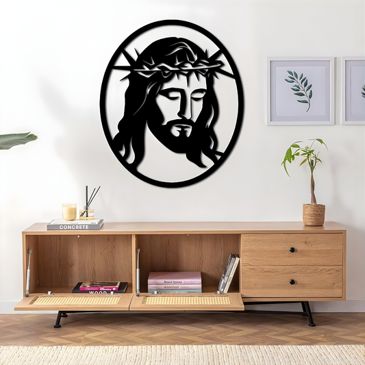 Arcdew Jesus Christ Frame Wall Décor UAE | Christian Home & Church Decor for Christmas & Baptism - arcdew.com - Black acrylic Arcdew Jesus Christ wall decor with crown of thorns, modern branded design.