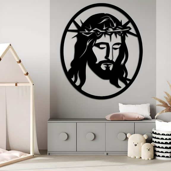 Arcdew Jesus Christ Frame Wall Décor UAE | Christian Home & Church Decor for Christmas & Baptism - arcdew.com - Arcdew special branded black acrylic Jesus Christ wall décor with crown of thorns.