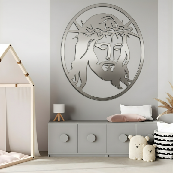 Arcdew Jesus Christ Frame Wall Décor UAE | Christian Home & Church Decor for Christmas & Baptism - arcdew.com - Arcdew branded acrylic wall décor featuring Jesus Christ with crown of thorns in silver finish.
