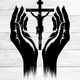 Arcdew Jesus Christ & Praying Hands Wall Decal UAE | Christian Home & Church Decor for Christmas & Baptism - arcdew.com - Black acrylic Arcdew wall decal featuring branded praying hands and Jesus Christ on cross design.