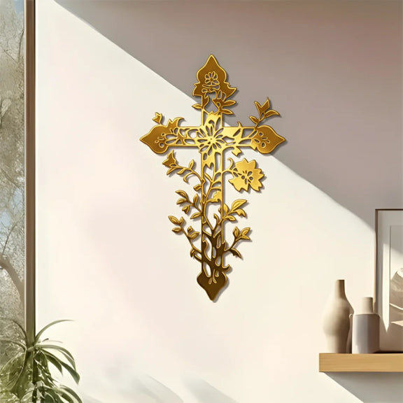 Jesus Cross Floral Tree Branches Gold