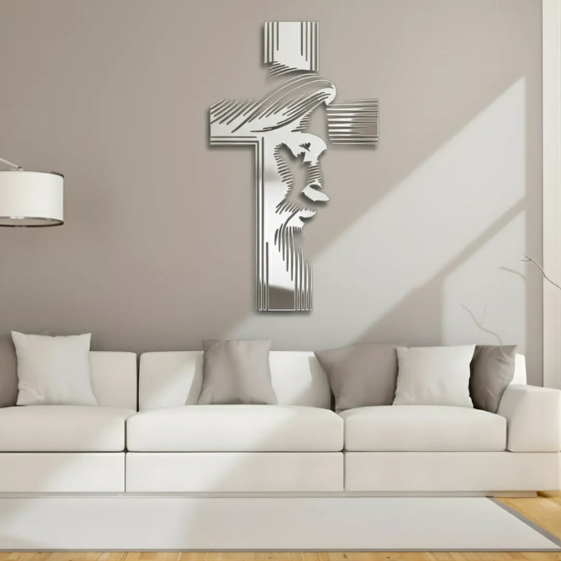 Jesus & Cross Wall Decal Silver