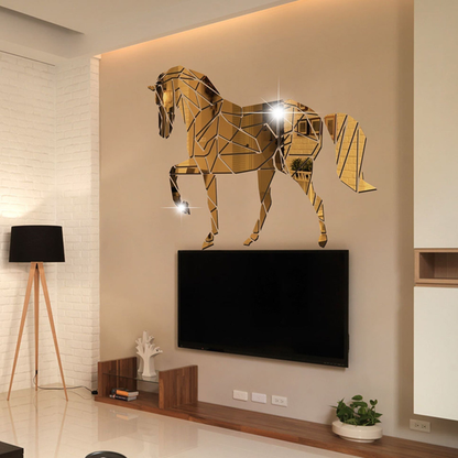 Arcdew Large Horse Acrylic Mirror Wall Art | Statement Piece - arcdew.com - Arcdew special branded golden acrylic horse mirror wall art with geometric design.