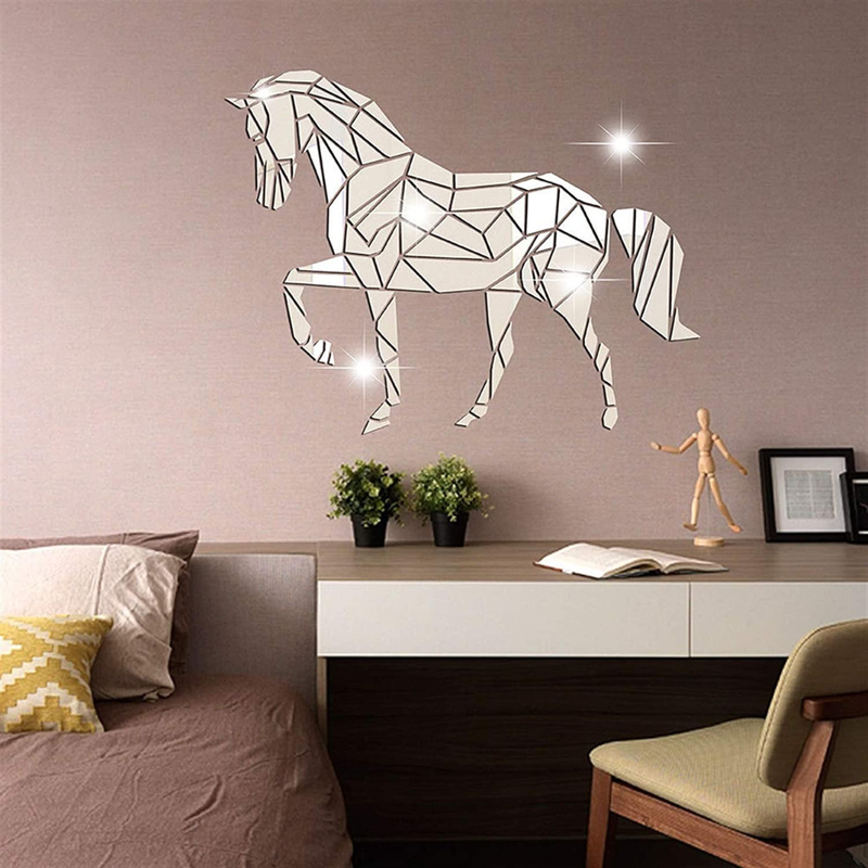 Arcdew Large Horse Acrylic Mirror Wall Art | Statement Piece - arcdew.com - Arcdew special branded acrylic geometric horse mirror wall art in silver large size.