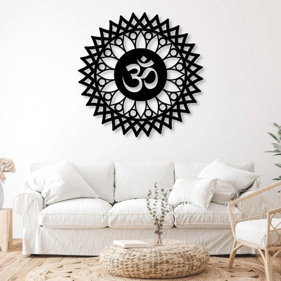 Lotus Mandala Om Acrylic Wall Art Black