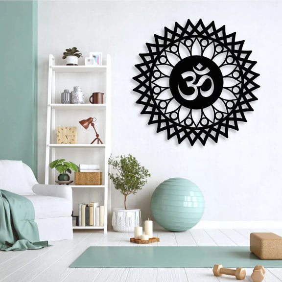 Lotus Mandala Om Acrylic Wall Art Black 1