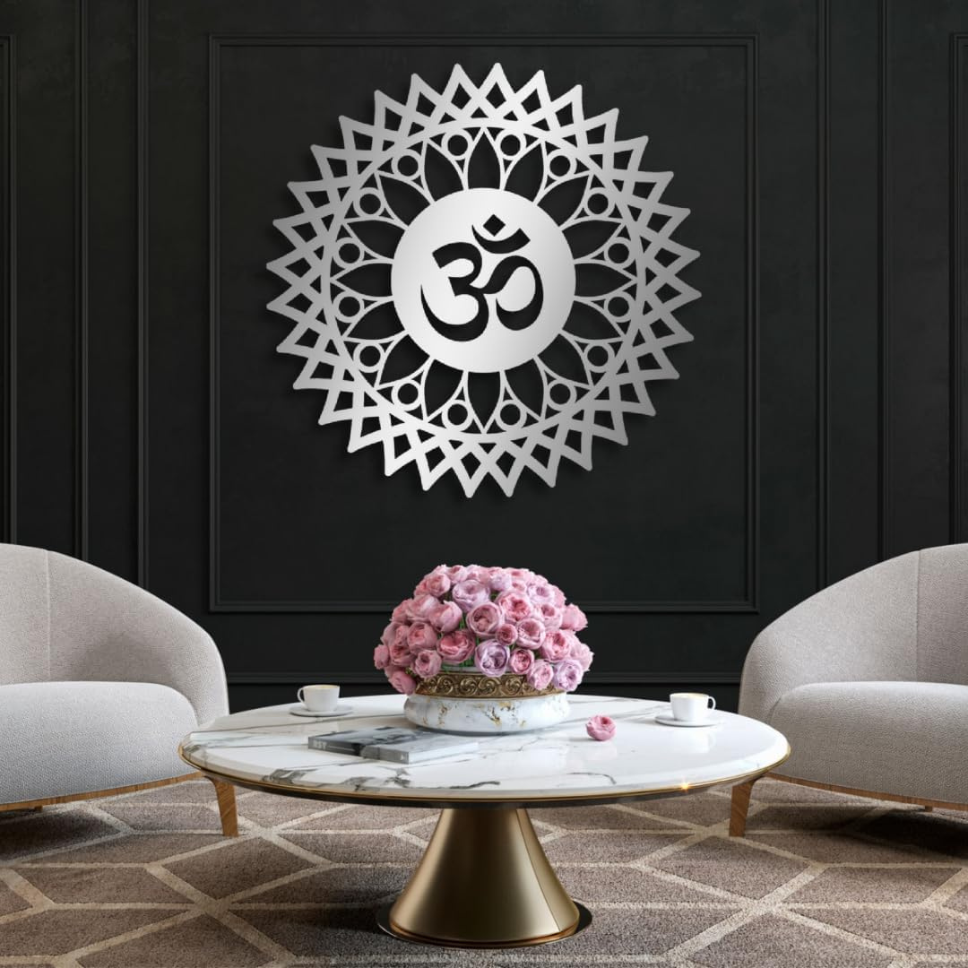 Arcdew Lotus Mandala Om Acrylic Wall Art UAE | Modern Home & Office Décor silver.