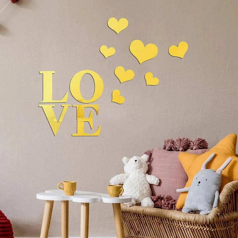 Love & Heart Acrylic Wall Decoration Gold