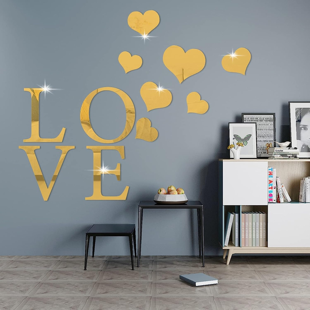 Arcdew Love & Heart Acrylic Wall Decoration | Romantic Home Wall Art & Gift for Couples in UAE Gold