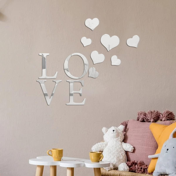 Arcdew Love & Heart Acrylic Wall Decoration | Romantic Home Wall Art & Gift for Couples in UAE silver.