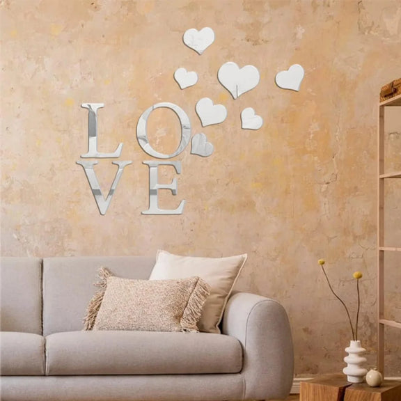Love & Heart Acrylic Wall Decoration Silver