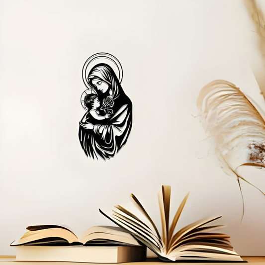 Arcdew Mother & Youngsters Christian Wall Décor UAE | Christmas & Baptism Gift for Church & Home - arcdew.com - Arcdew branded acrylic black silhouette of Mother holding child Christian wall décor.