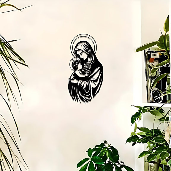 Arcdew Mother & Youngsters Christian Wall Décor UAE | Christmas & Baptism Gift for Church & Home - arcdew.com - Arcdew special branded acrylic Christian wall décor of mother holding child in black silhouette.
