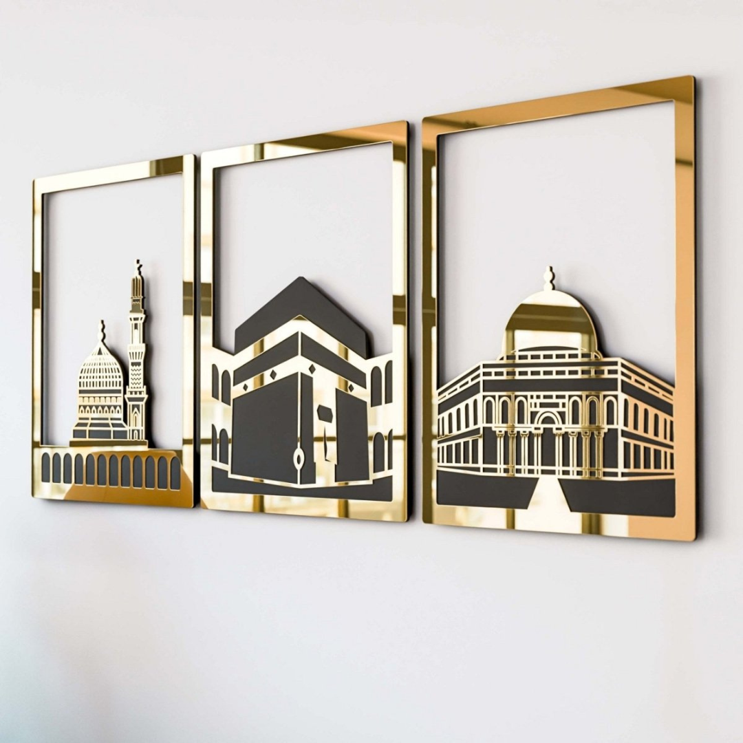 Arcdew Set of Masjid Al-Aqsa, Masjid Al-Haram & Masjid An-Nabawi | Acrylic Islamic Wall Art