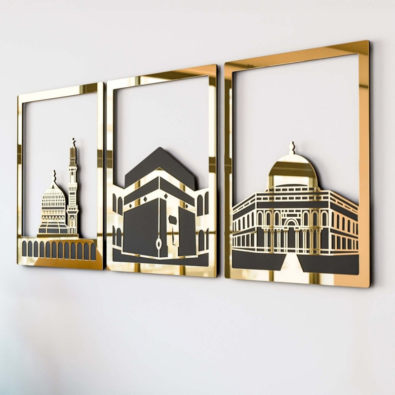 Arcdew Set of Masjid Al-Aqsa, Masjid Al-Haram & Masjid An-Nabawi | Acrylic Islamic Wall Art