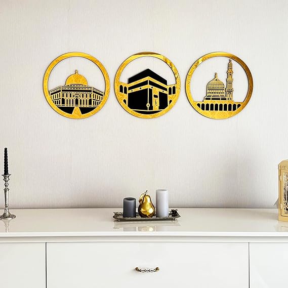 Arcdew Set of Masjid Al-Aqsa, Masjid Al-Haram & Masjid An-Nabawi | Acrylic Islamic Wall Art UAE
