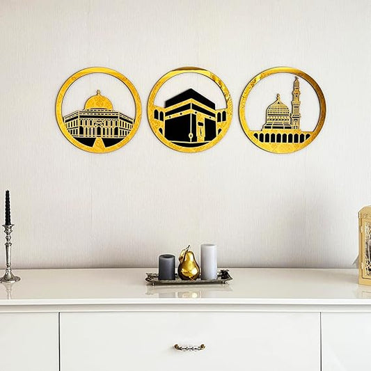 Arcdew Set of Masjid Al-Aqsa, Masjid Al-Haram & Masjid An-Nabawi | Acrylic Islamic Wall Art UAE