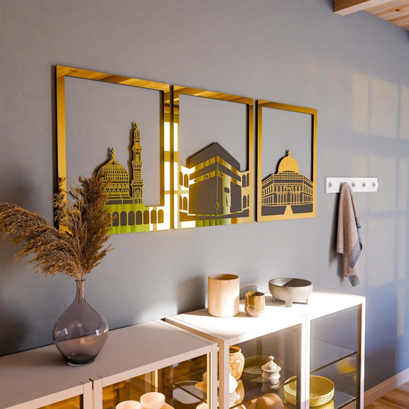 Arcdew Set of Masjid Al-Aqsa, Masjid Al-Haram & Masjid An-Nabawi | Acrylic Islamic Wall Art UAE
