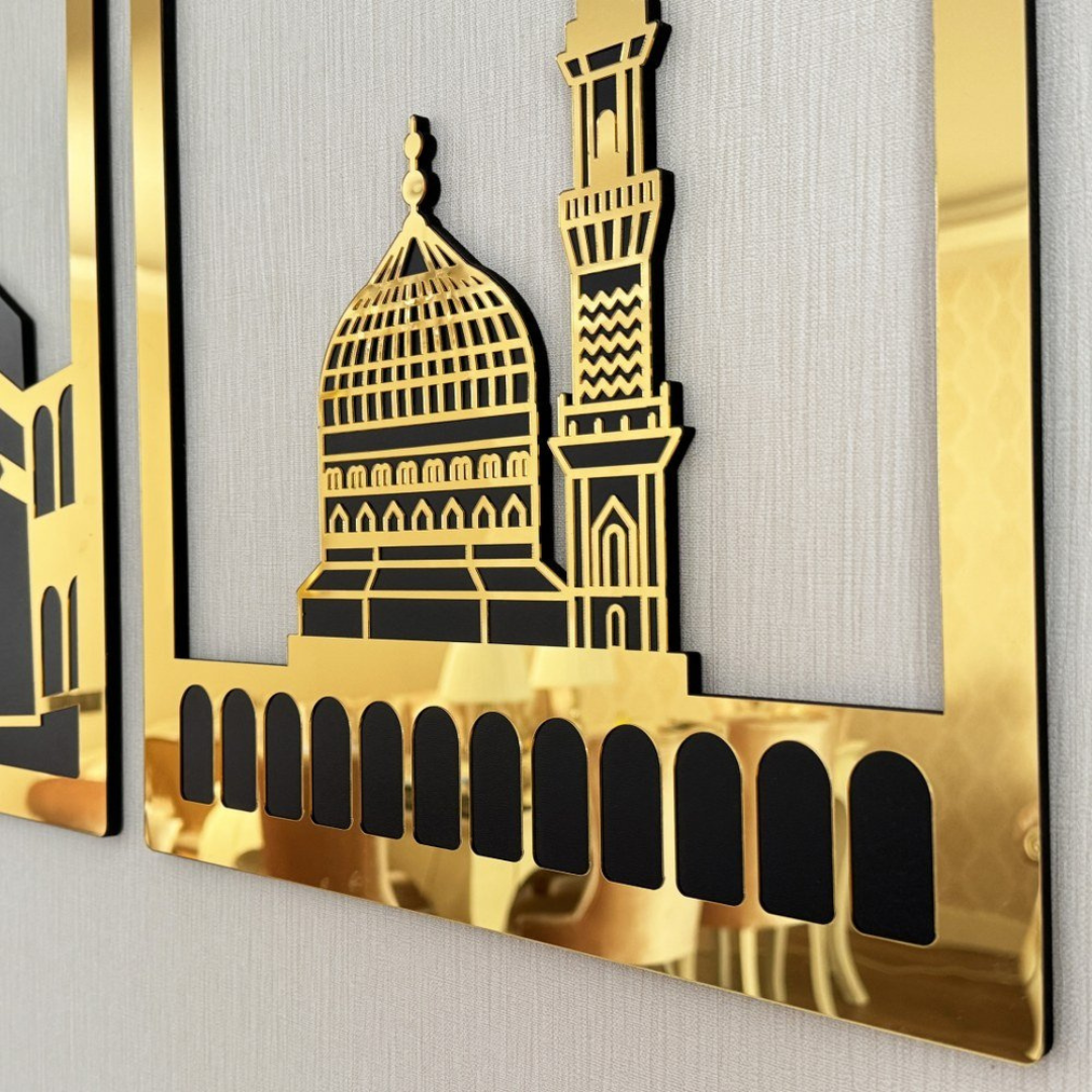 Arcdew Set of Masjid Al-Aqsa, Masjid Al-Haram & Masjid An-Nabawi | Acrylic Islamic Wall Art UAE Gold...