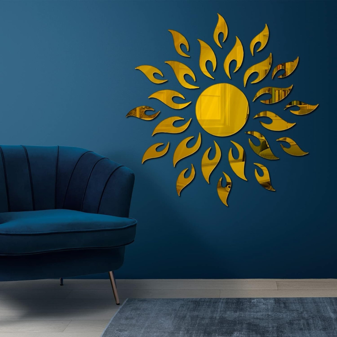 Arcdew Sun Flame 3D Acrylic Mirror Wall Decoration | Stylish Home & Office Wall Art in UAE Gold.
