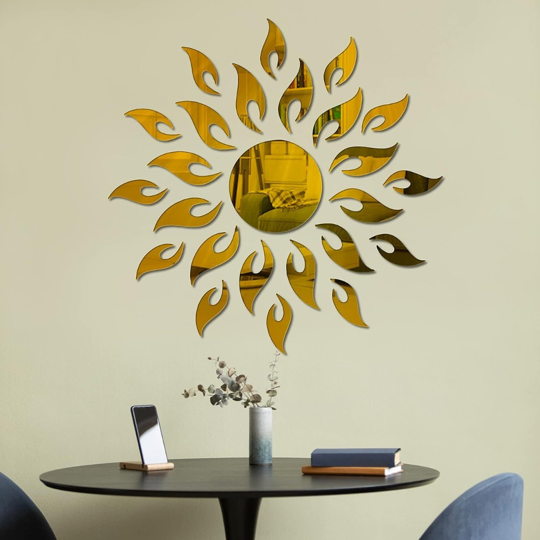 Arcdew Sun Flame 3D Acrylic Mirror Wall Decoration | Stylish Home & Office Wall Art in UAE gold