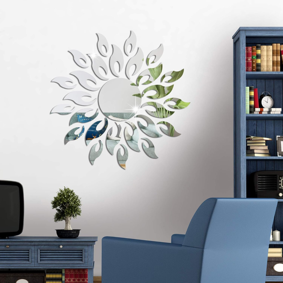 Arcdew Sun Flame 3D Acrylic Mirror Wall Decoration | Stylish Home & Office Wall Art in UAE silver