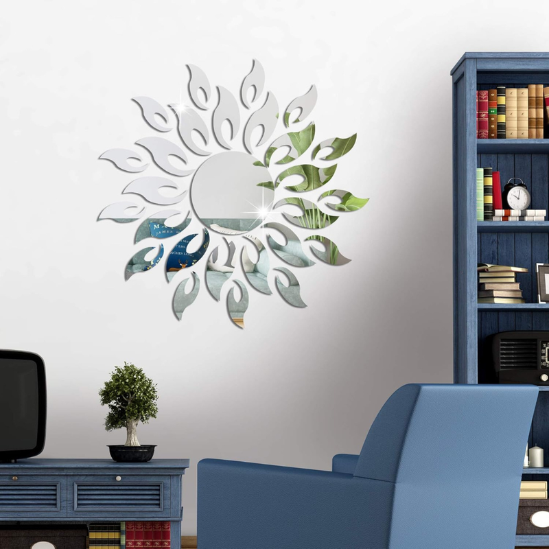 Arcdew Sun Flame 3D Acrylic Mirror Wall Decoration | Stylish Home & Office Wall Art in UAE silver