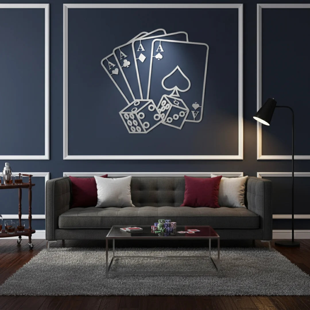 Acrylic Aces & Dice Game Wall Art Silver
