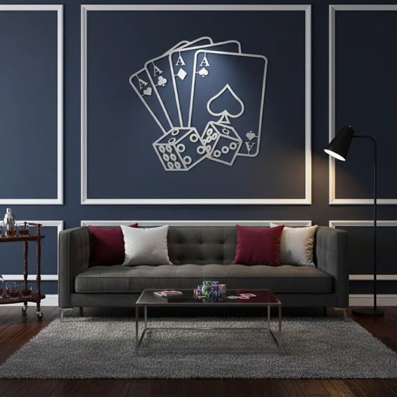 Acrylic Aces & Dice Game Wall Art Silver