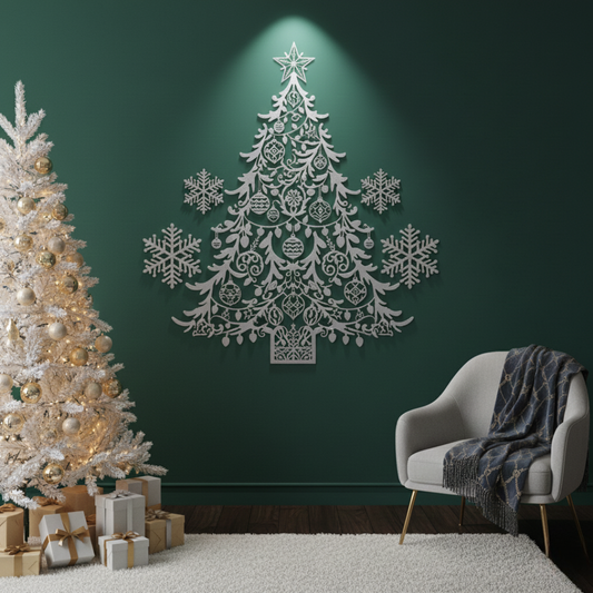 Arcdew's Acrylic Christmas Tree Silhouette Wall Art with Snowflakes silver