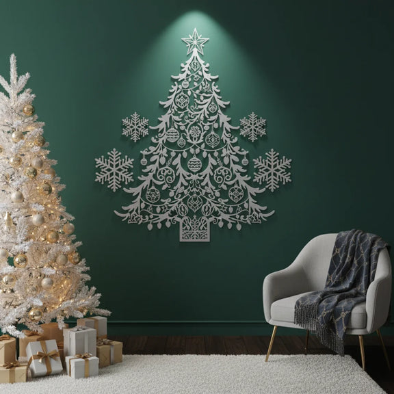 Christmas Tree Silhouette Wall Art Silver
