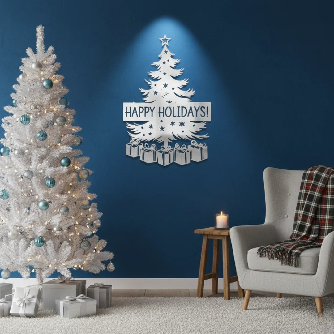 "Happy Holidays" Festive Decor silver