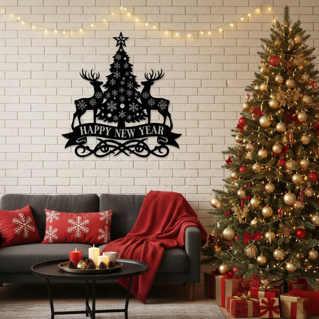 Deer & Snowflake Christmas Tree Black