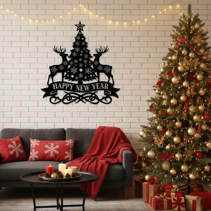 Arcdew - Acrylic Deer & Snowflake Christmas Tree "Happy New Year" Wall Art | Acrylic - Translation missing: en.products.product.alternate_image