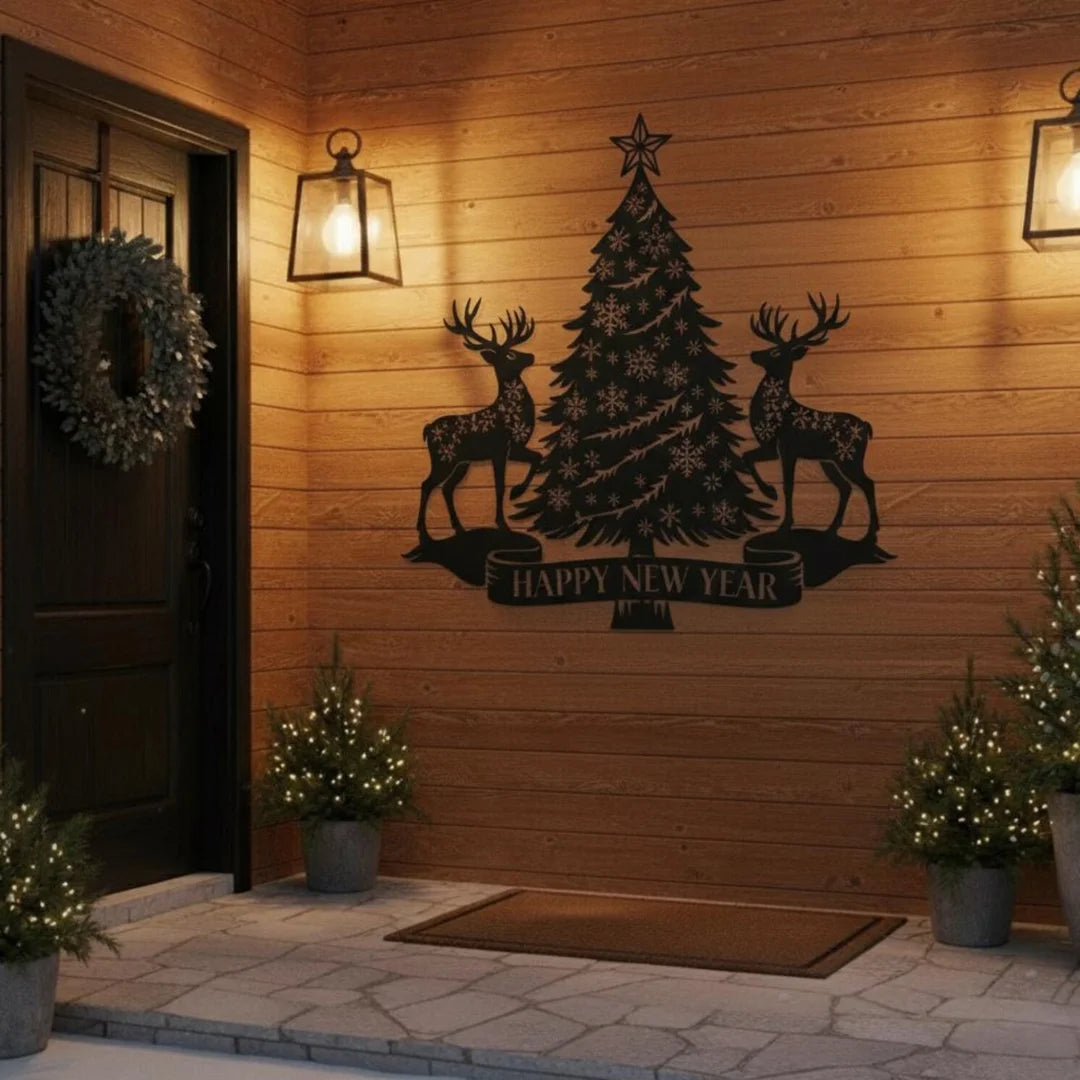 Deer & Snowflake Christmas Tree Black 1