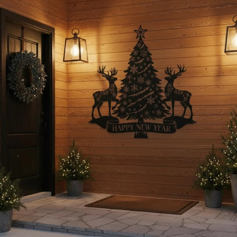 Deer & Snowflake Christmas Tree Black 1
