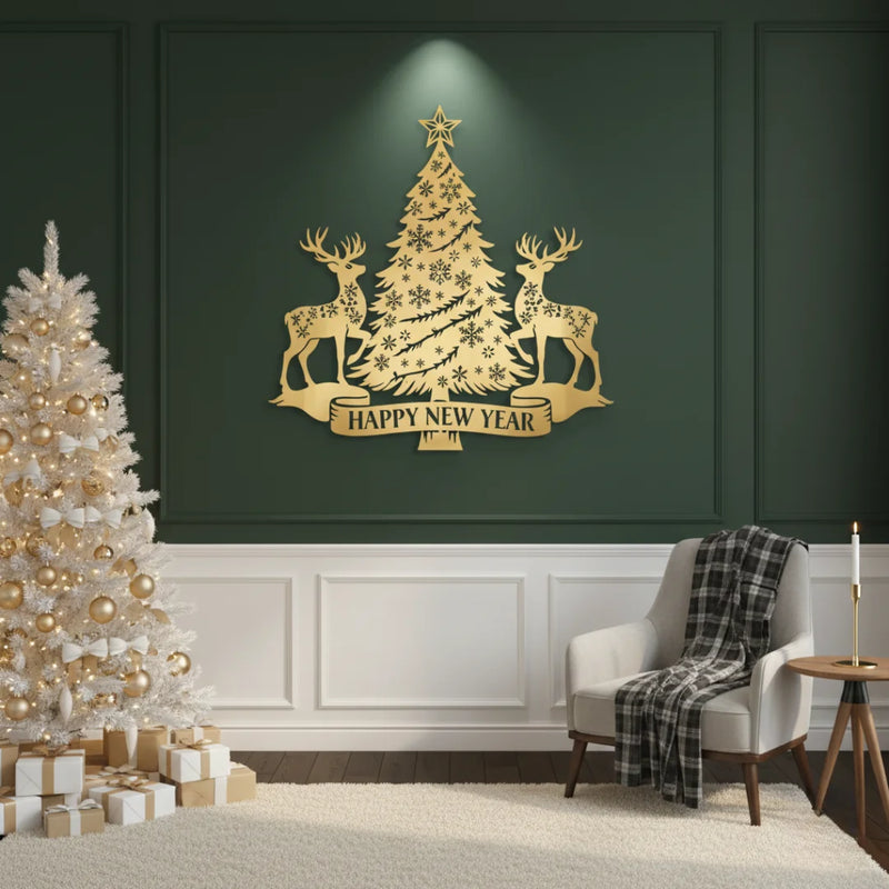Deer & Snowflake Christmas Tree Gold
