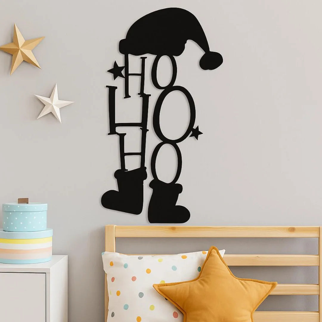 "HO HO HO" Santa Silhouette Wall Art Black 1