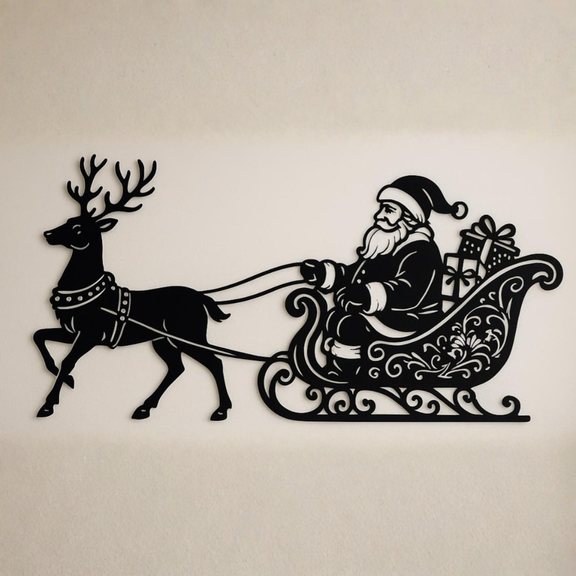 Arcdew's Acrylic Santa Claus and Reindeer Sleigh Silhouette Wall Art black