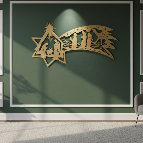 Arcdew's Acrylic Star of Bethlehem Comet Nativity Scene Wall Art gold