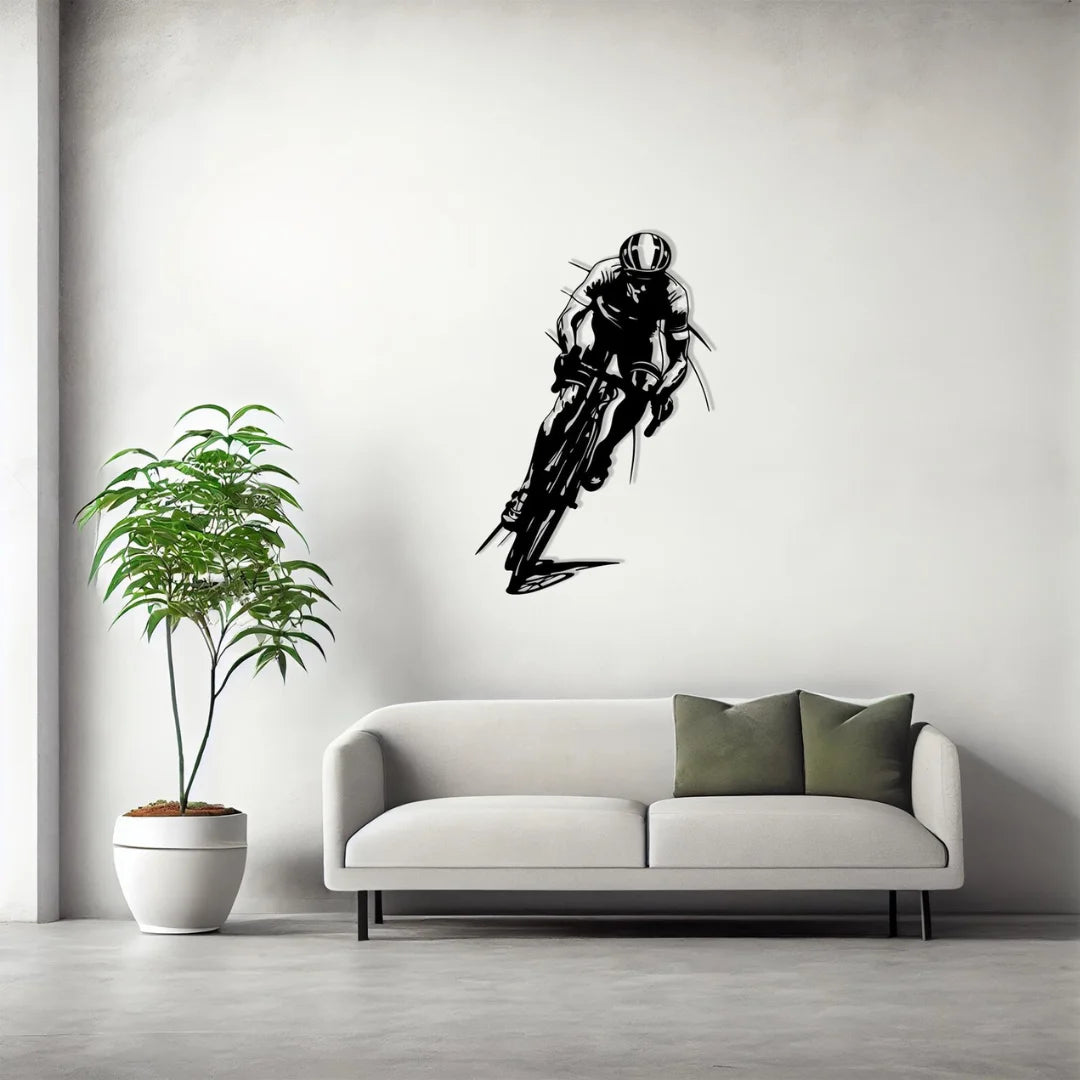 Dynamic Acrylic Road Cyclist Wall Art Black 1