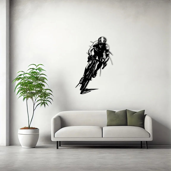 Dynamic Acrylic Road Cyclist Wall Art Black 1