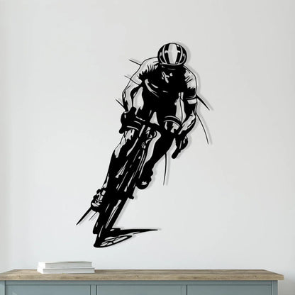 Dynamic Acrylic Road Cyclist Wall Art Blaclk