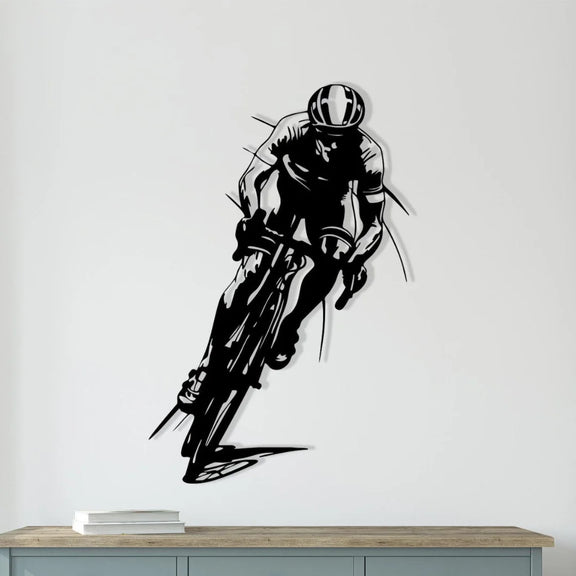 Dynamic Acrylic Road Cyclist Wall Art Blaclk