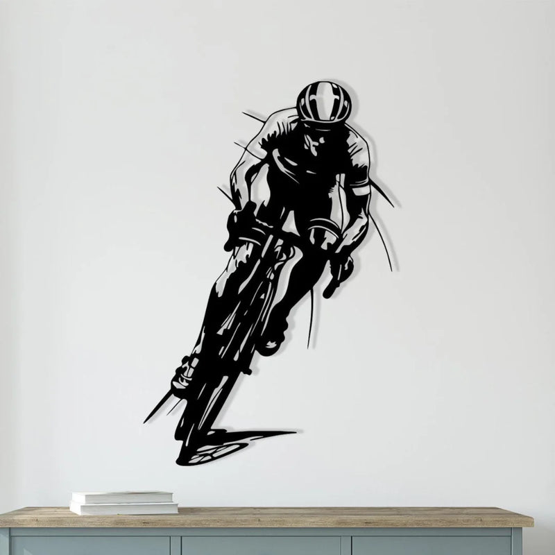 Dynamic Acrylic Road Cyclist Wall Art Blaclk