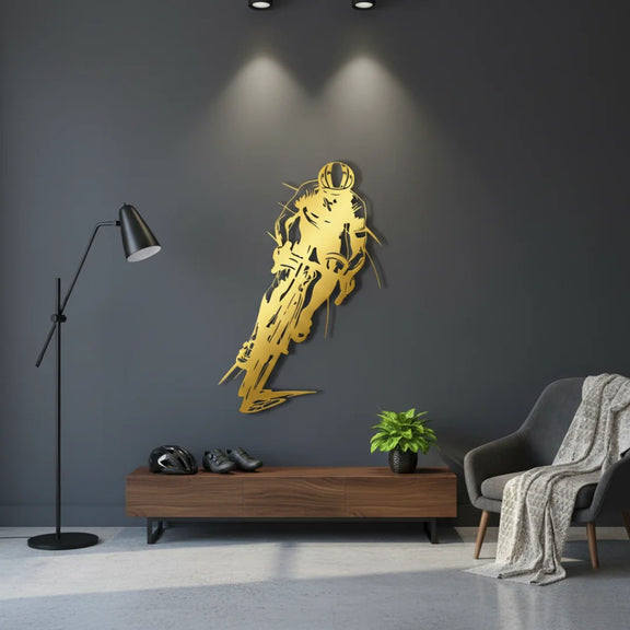 Dynamic Acrylic Road Cyclist Wall Art Gold